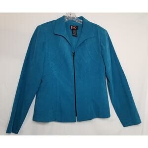 VTG-R&K Originals Blue Faux Suede Zip up Jacket Pointed Collar Long Sleeve Sz 10